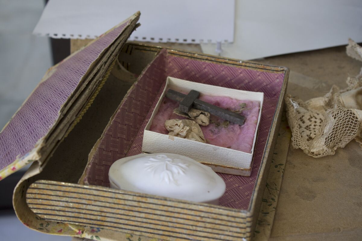 A box of relics rescued from a church during the Armenian genocide