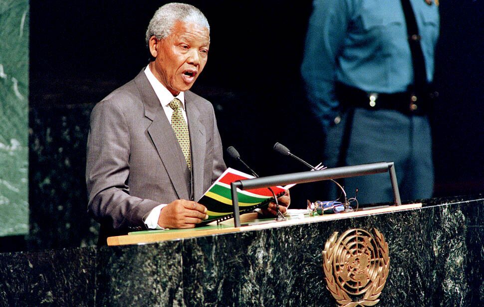 South African President Nelson Mandela addresses the United Nations General Assembly on Oct. 3, 1994.