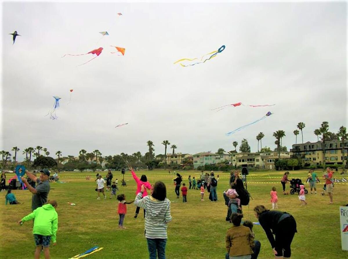 Kites fill the sky above Dusty Rhodes Park during a past Ocean Beach Kite Festival.