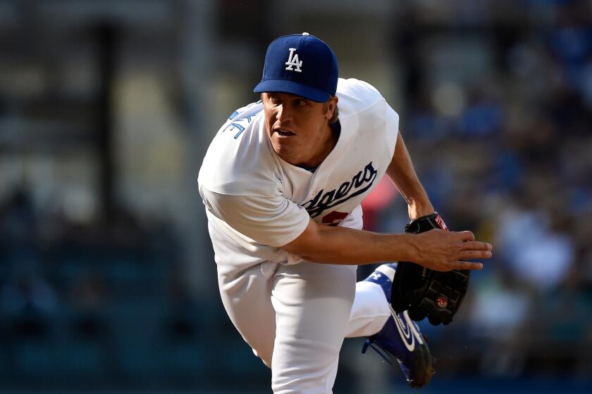 Zack Greinke pitches against the Pittsburgh Pirates at Dodger Stadium on June 1.