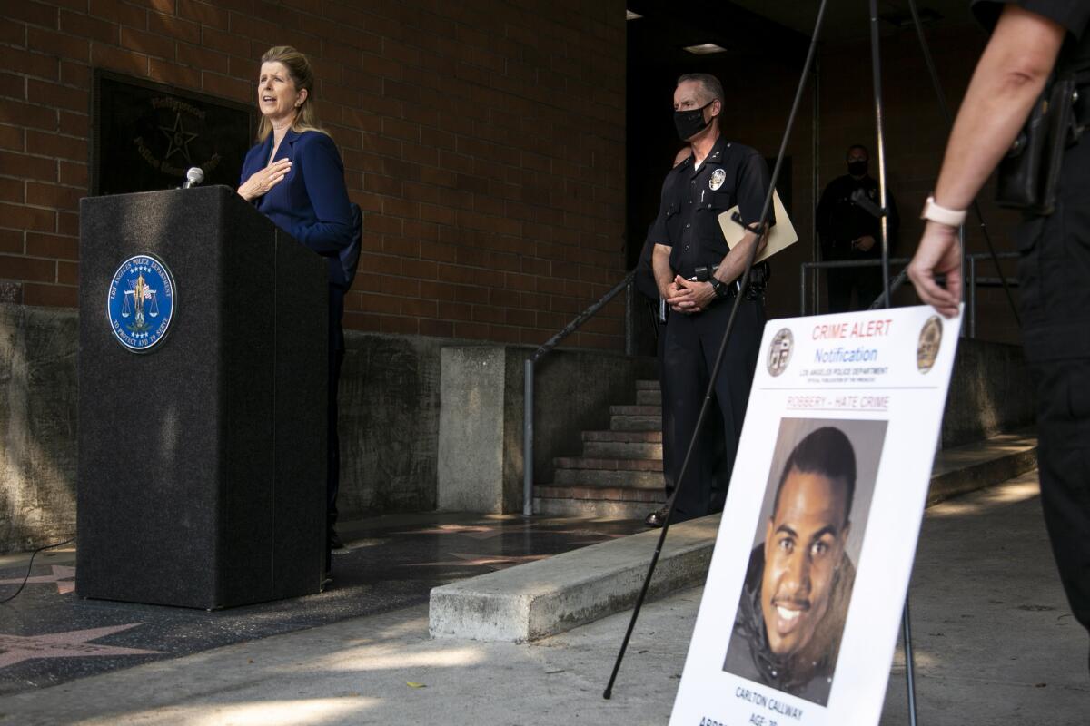Aug. 2020 photo of LAPD Asst. Chief Beatrice Girmala during a press conference outside the LAPD Hollywood Station