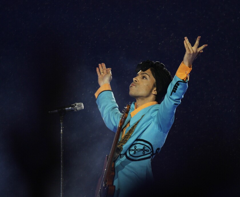 Prince performs during the halftime show at Super Bowl XLI at Dolphin Stadium in Miami on Feb. 4, 2007.