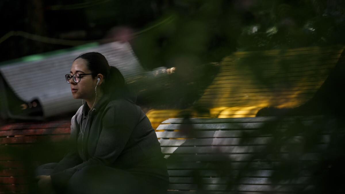 Geraldina Rome, 29, meditates at the Audiorama in Chapultepec Forest.