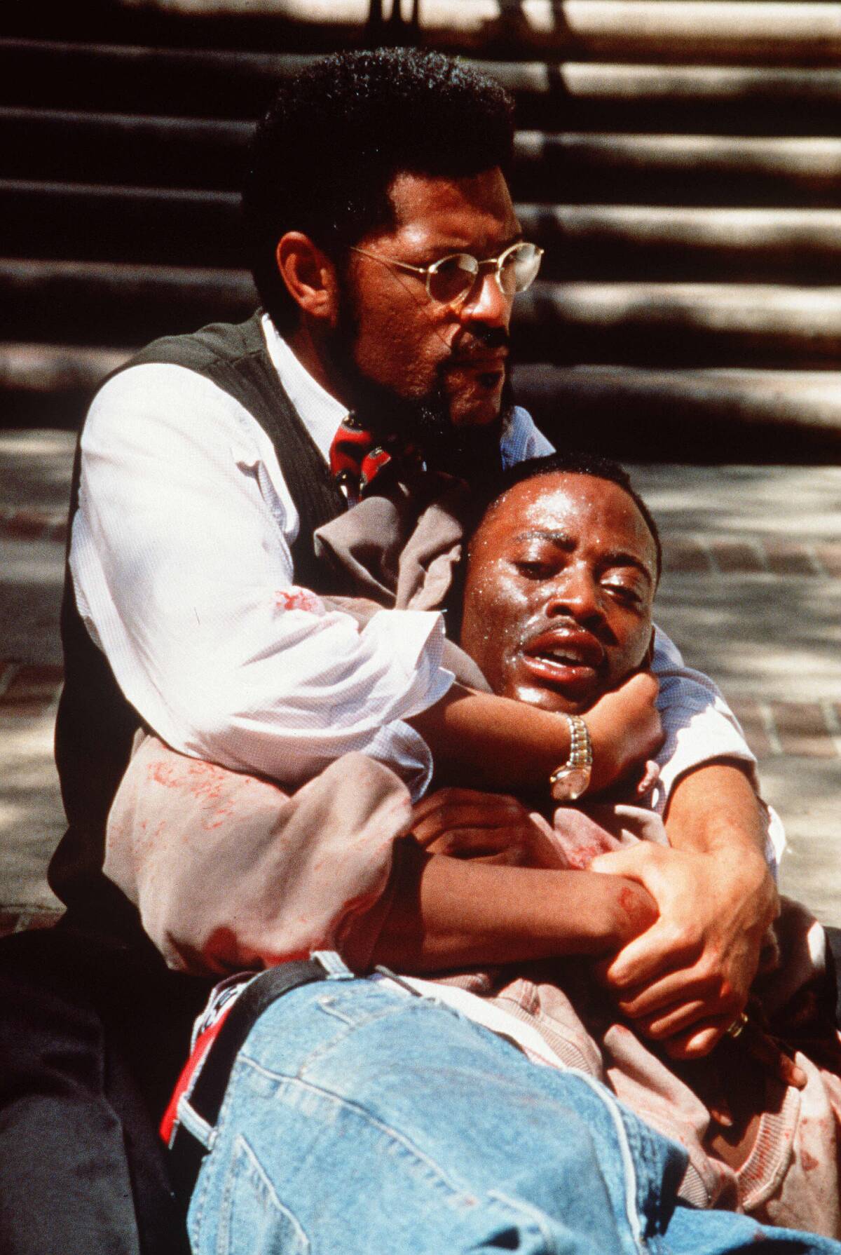 Laurence Fishburne, left, and Omar Epps in "Higher Learning."