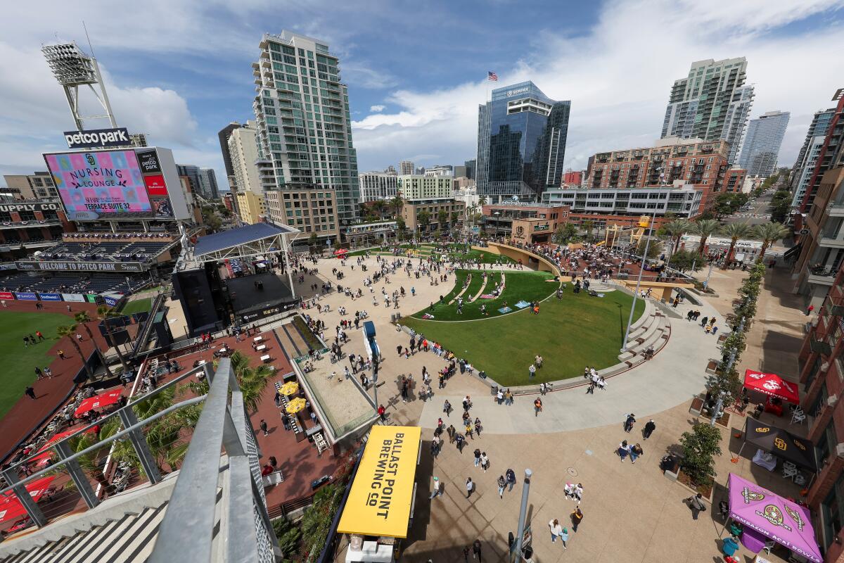 A general view of Gallagher Square, the area behind center field at Petco Park, prior to a game between the Giants and Padres