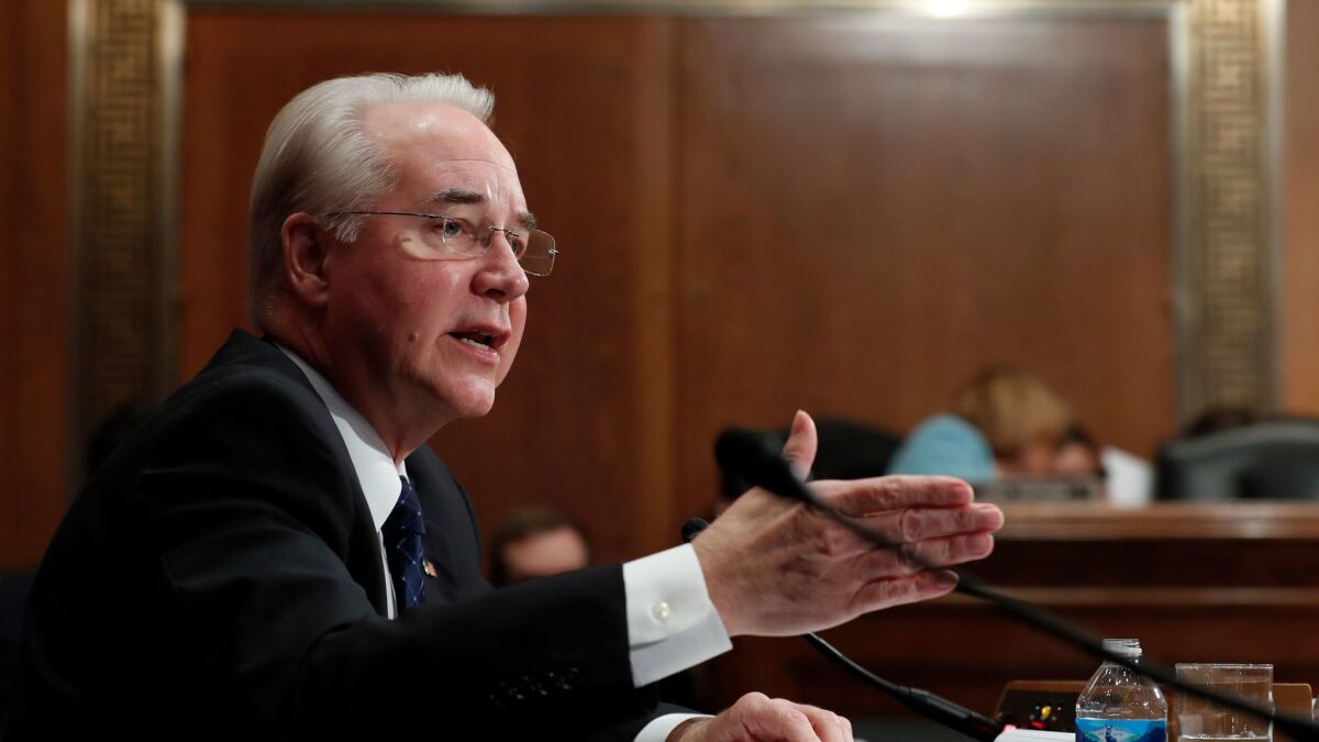 Health and Human Services Secretary Tom Price testifying on Capitol Hill in February.