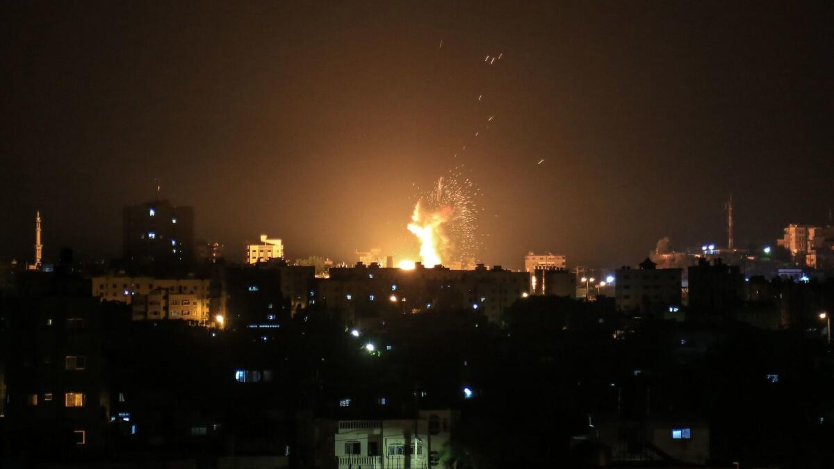An explosion is seen in northern Gaza City after an airstrike by Israeli forces on Wednesday.