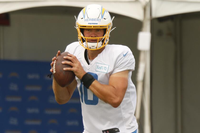 COSTA MESA, CA - AUGUST 17: Number 10 Justin Herbert, is a new quarterback for the Los Angeles Chargers.
