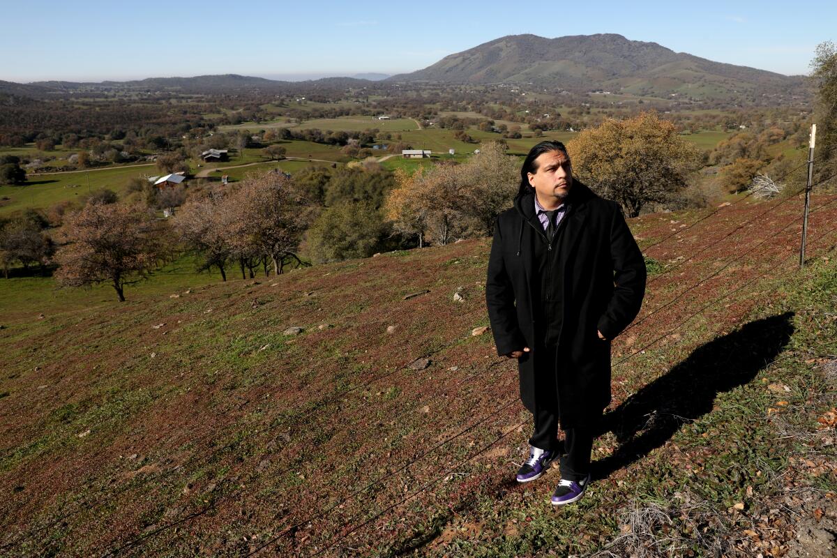 Roman C. Rain Tree, founder of Rename S-Valley Coalition, overlooks Squaw Valley on Jan. 11.