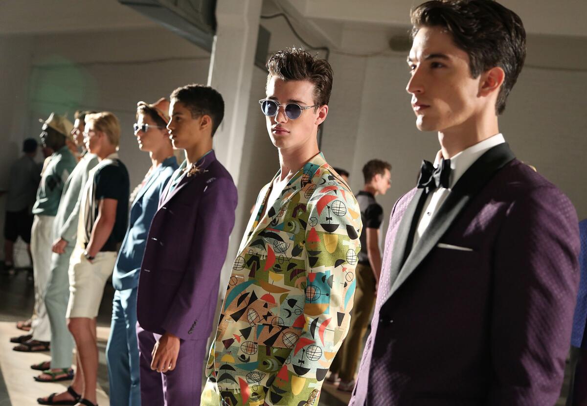 Looks from the David Hart Spring/Summer 2015 menswear collection presented at Industria Superstudio during New York Fashion Week.