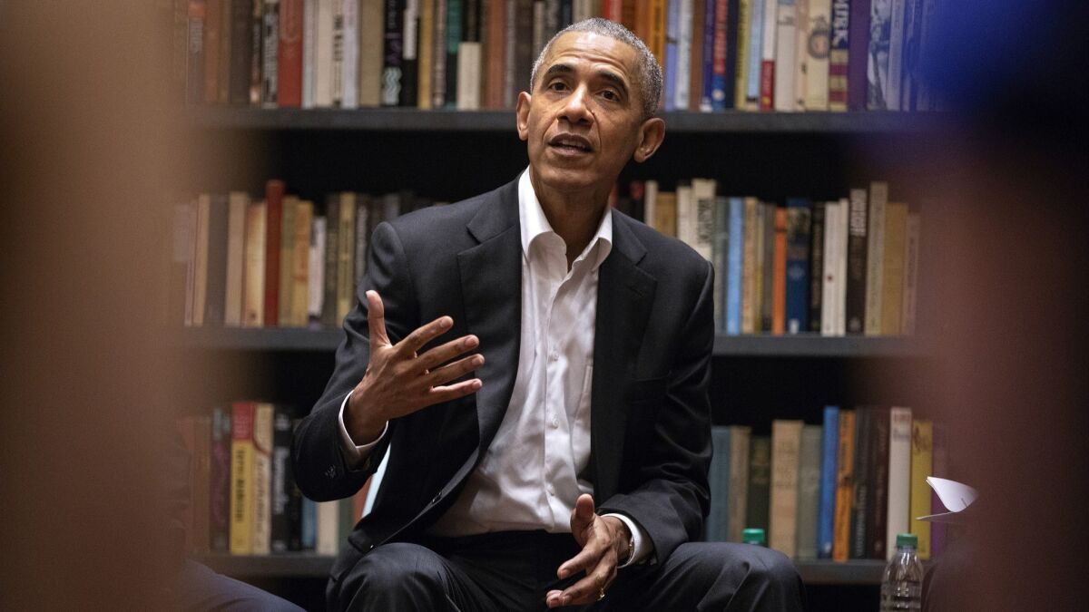Former President Obama at Stony Island Arts Bank in Chicago in May.