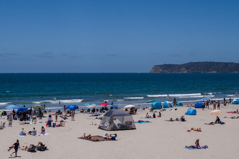 View of Coronado Central Beach from the Lifeguard Tower on June 18, 2022.