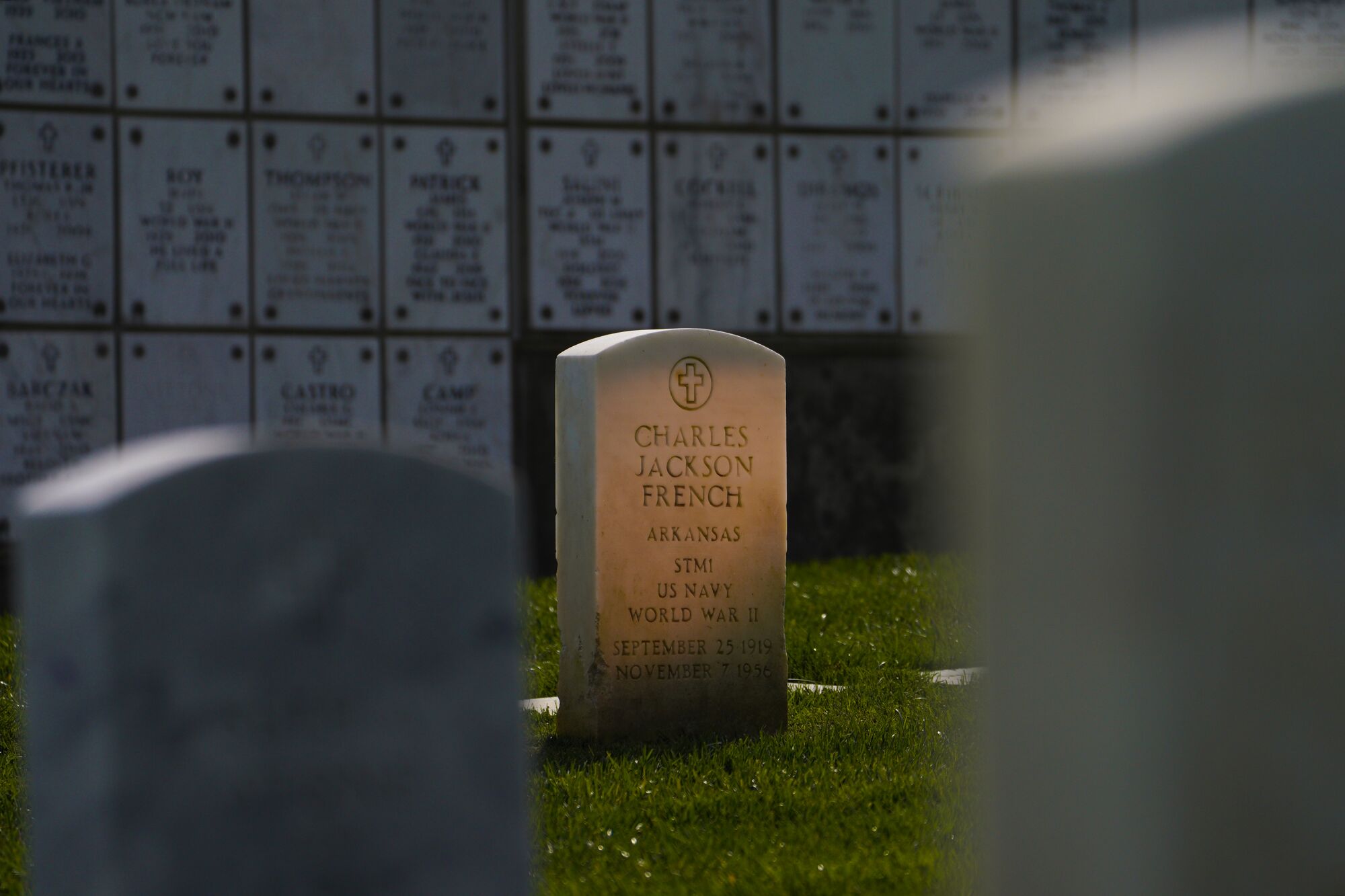 The headstone on the grave for Charles Jackson French at Fort Rosecrans National Cemetery.