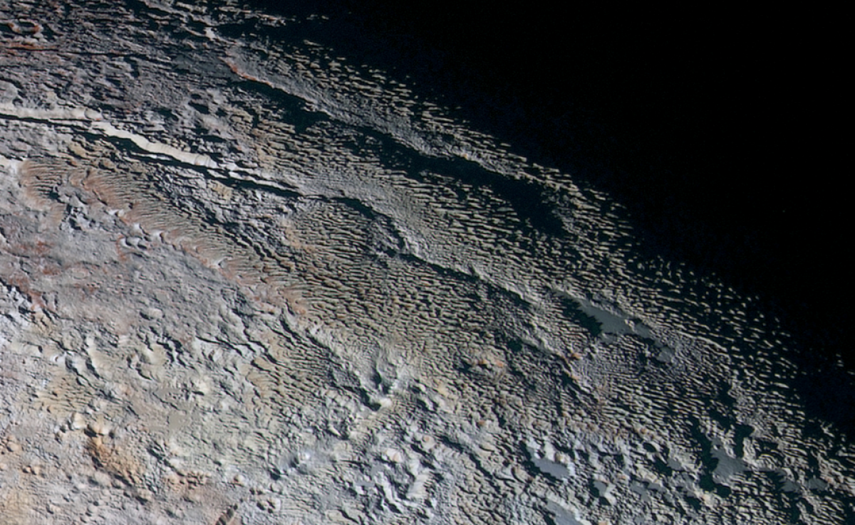 The bladed terrain of Tartarus Dorsa.