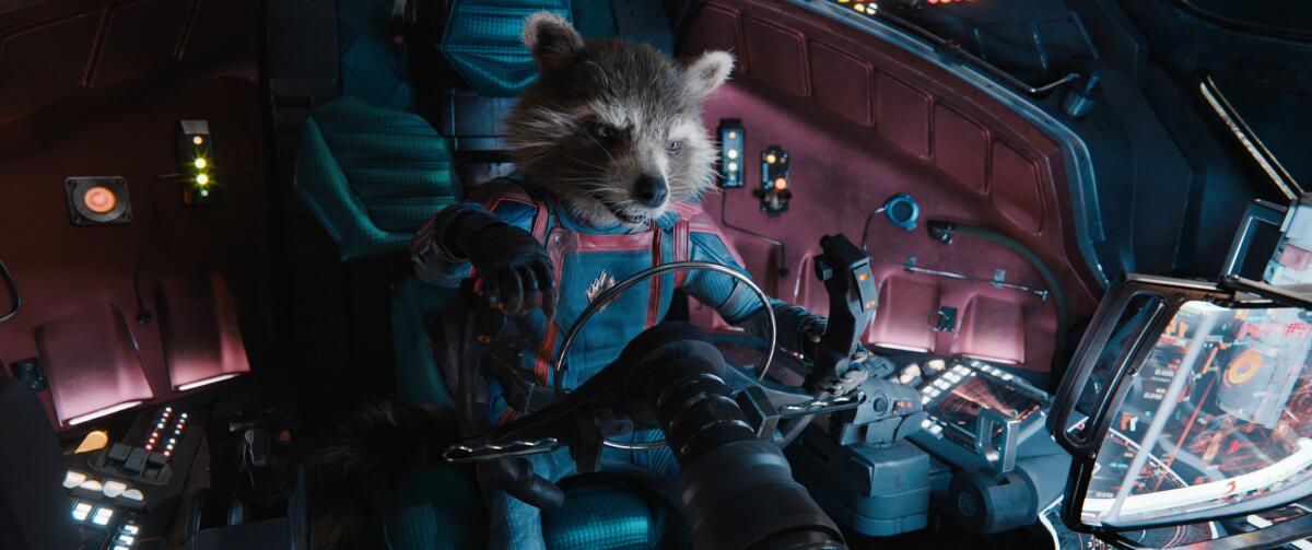Rocket (voiced by Bradley Cooper) in the movie "Guardians of the Galaxy Vol. 3."
