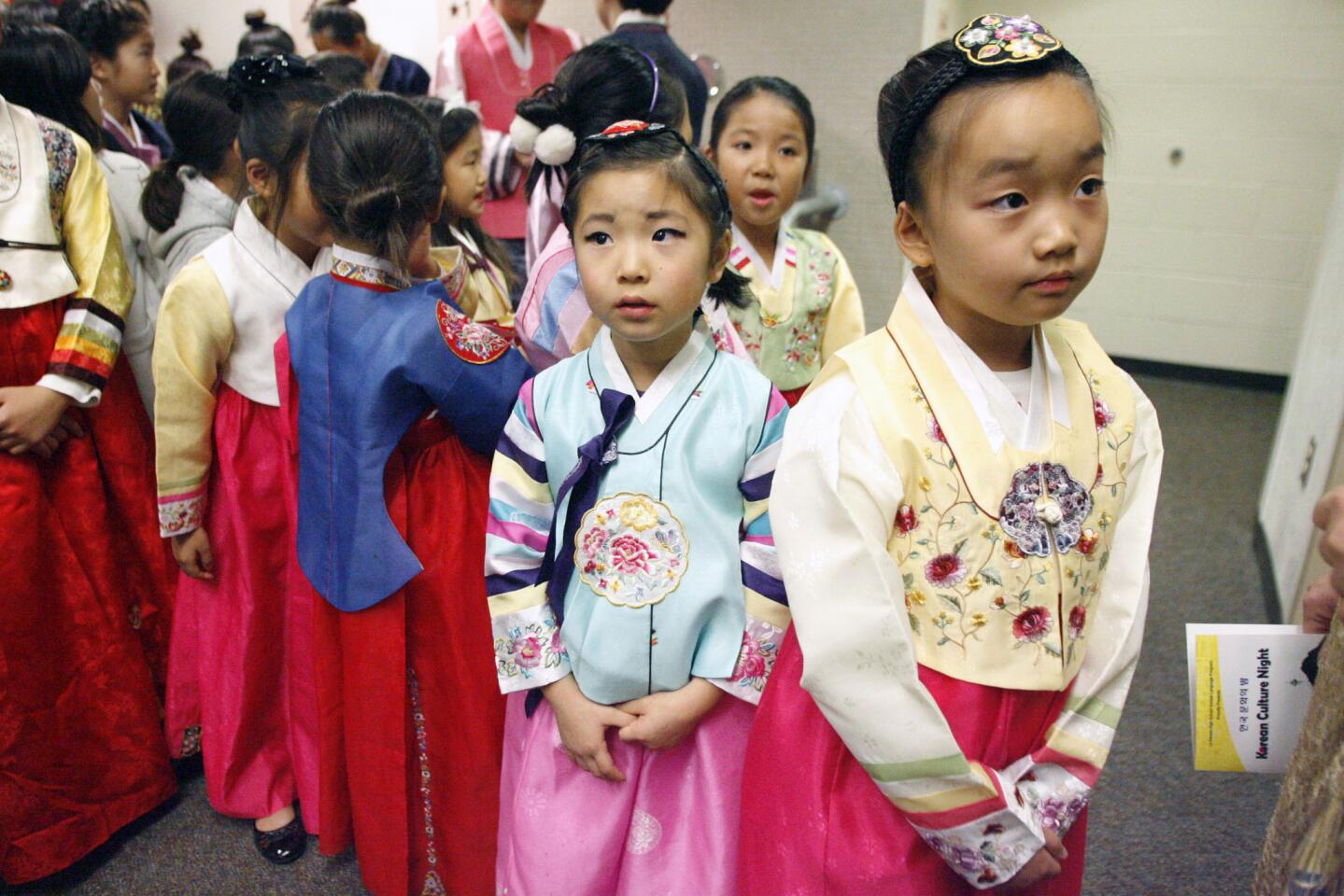 Performers line up before perform at Korean Culture Night, which took place at La Canada High School on Saturday, December 15, 2012.