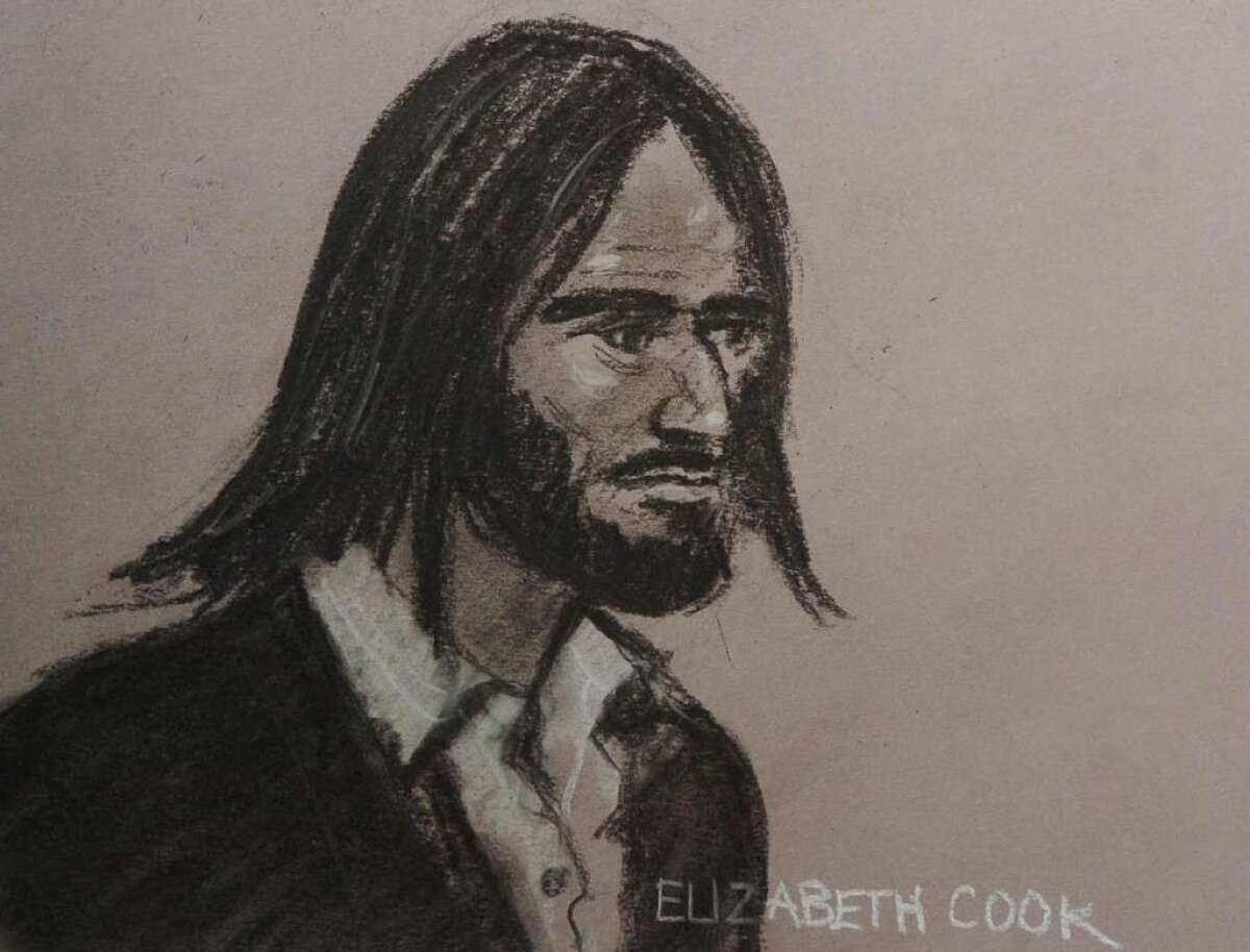 This 2005 sketch shows Haroon Aswat, a British citizen who pleaded not guilty in New York on Tuesday to charges he helped set up an Islamist militant training camp in rural Oregon in 1999.