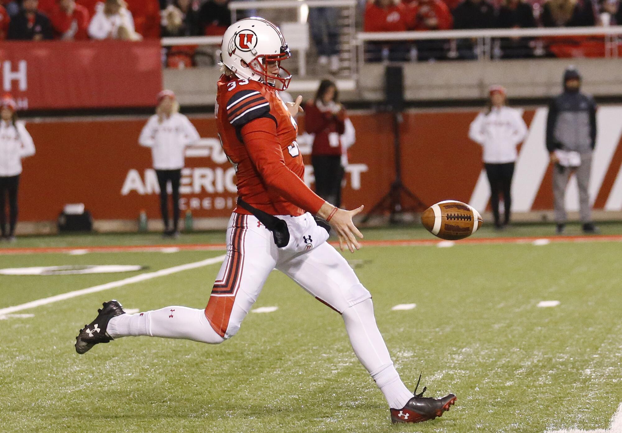 Utah's Mitch Wishnowsky punts during a game against Washington State