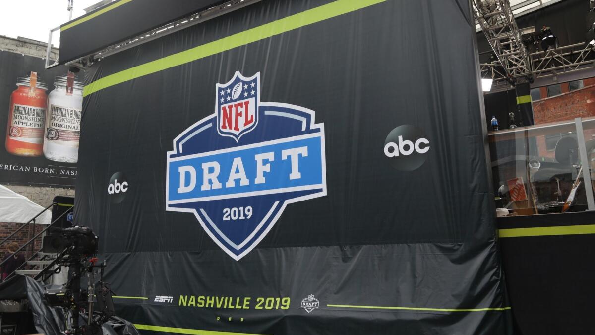 The ESPN set being constructed for the NFL draft that starts Thursday in Nashville.