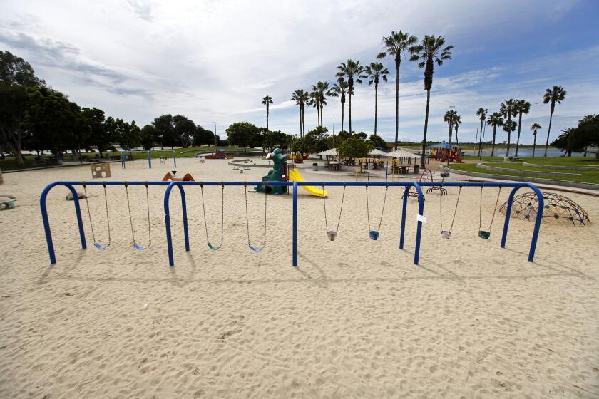 The Mission Bay playground sits empty on March 25, 2020. All San Diego parks, beaches and trails have been closed down in an attempt to slow the spread of the coronavirus.