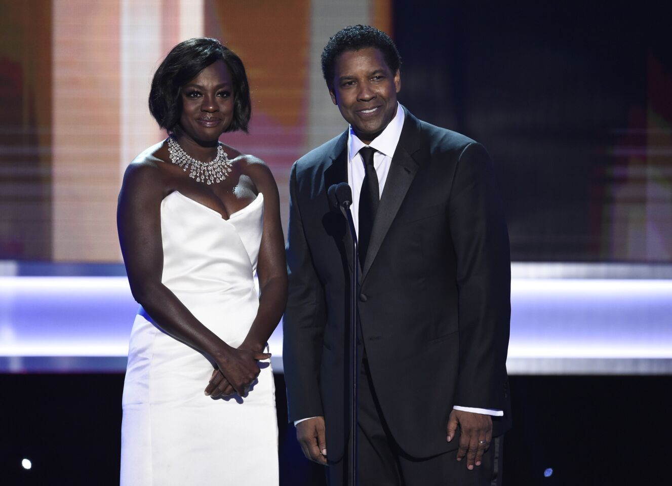 Viola Davis, left, and Denzel Washington introduce "Fences."