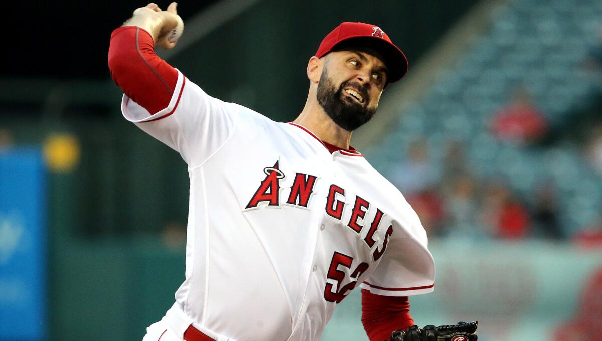 Angels starter Matt Shoemaker gave up five hits and two runs in seven innings Thursday night.