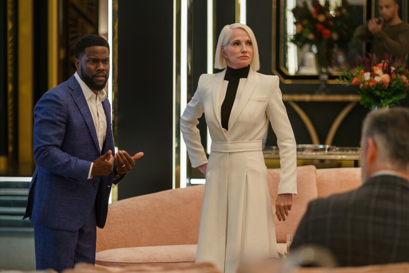 Kevin Hart and Ellen Barkin in “The Man From Toronto”