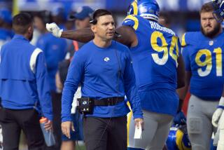 FILE -Los Angeles Rams linebackers coach Chris Shula on the sideline while playing the Jacksonville Jaguars during an NFL football game Sunday, Dec. 5, 2021, in Inglewood, Calif. Chris Shula, the grandson of Hall of Fame coach Don Shula, will be the Los Angeles Rams' new defensive coordinator, according to a person with knowledge of the decision. The person spoke to The Associated Press on condition of anonymity Thursday, Feb. 1, 2024 because the team had not yet announced the move.(AP Photo/John McCoy, File)