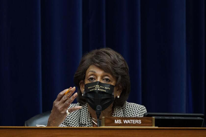 Rep. Maxine Waters, D-Calif, speaks as Secretary of Health and Human Services Alex Azar testifies to the House Select Subcommittee on the Coronavirus Crisis, on Capitol Hill in Washington, Friday, Oct. 2, 2020. (AP Photo/J. Scott Applewhite, Pool)