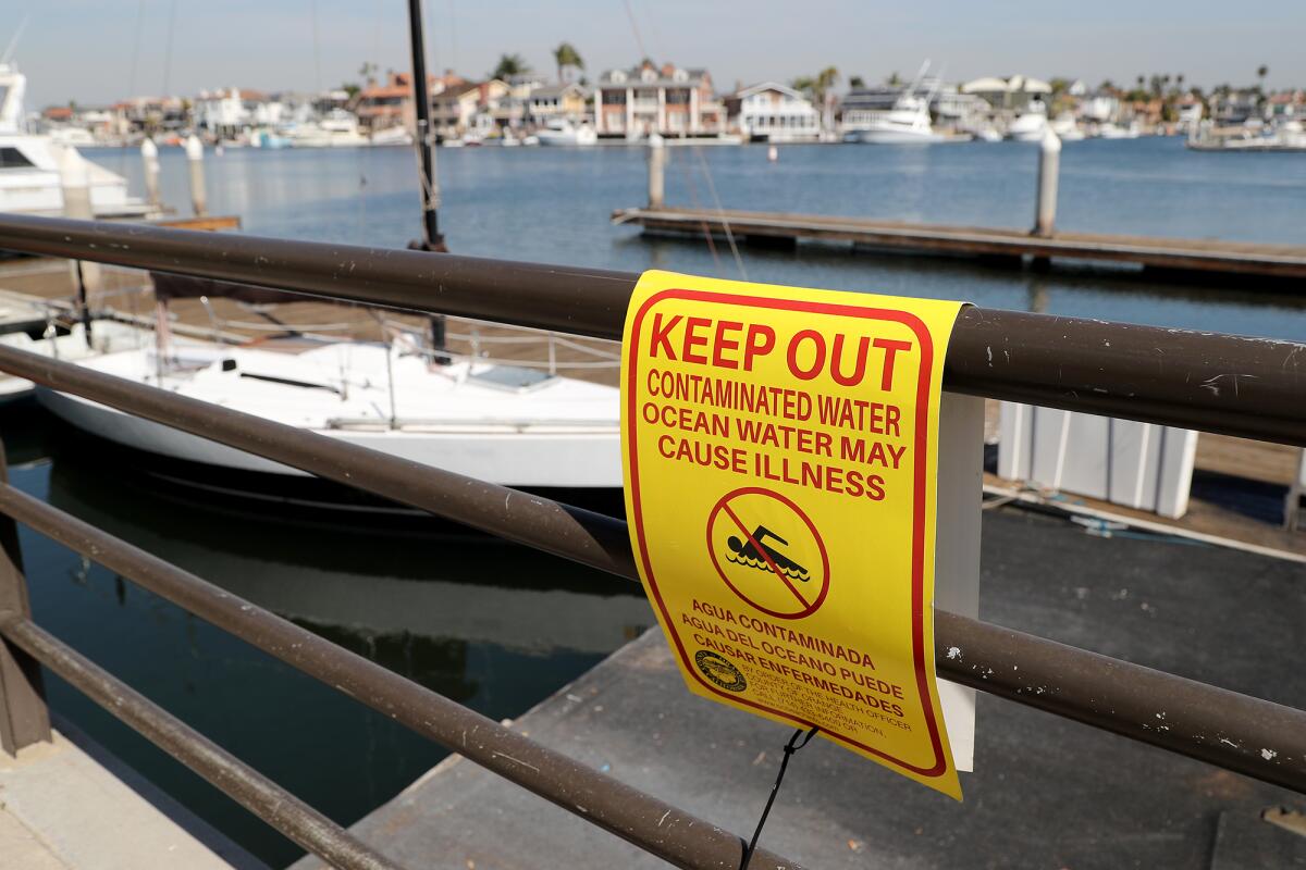 A sign warns pedestrians not to swim.