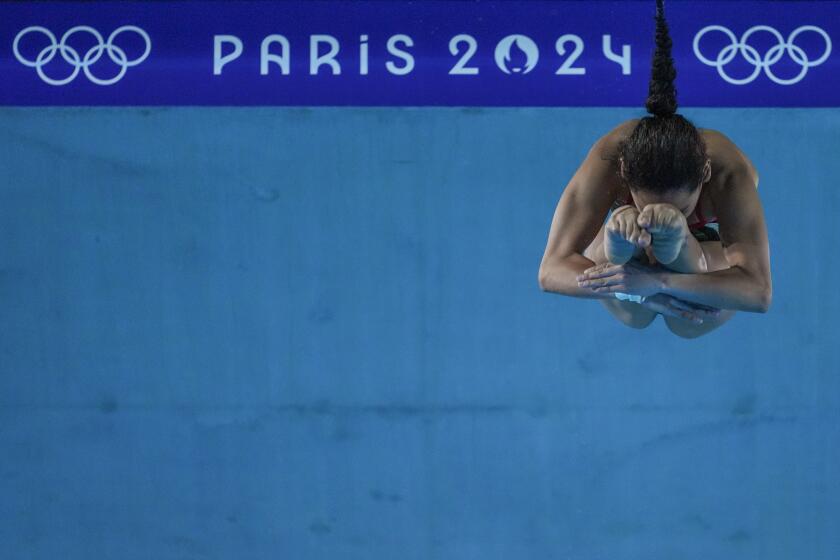 La mexicana Gabriela Agúndez García en la final de plataforma en los Juegos Olímpicos, el martes 6 de agosto de 2024, en Saint-Denis, Francia. (AP Foto/Dar Yasin)