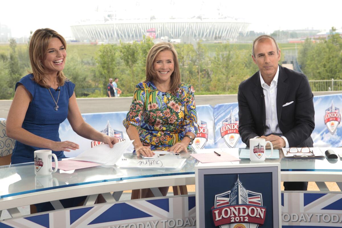 Savannah Guthrie, left, Meredith Vieira and Matt Lauer broadcast from the 2012 London Olympics. The same team will head to Rio this year.