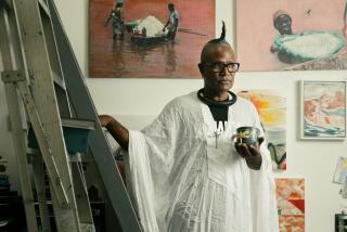 LOS ANGELES-CA-JULY 22, 2022: Artist Yrneh Gabon is photographed at his studio in Santa Monica on Thursday, July 22, 2022. (Christina House / Los Angeles Times)