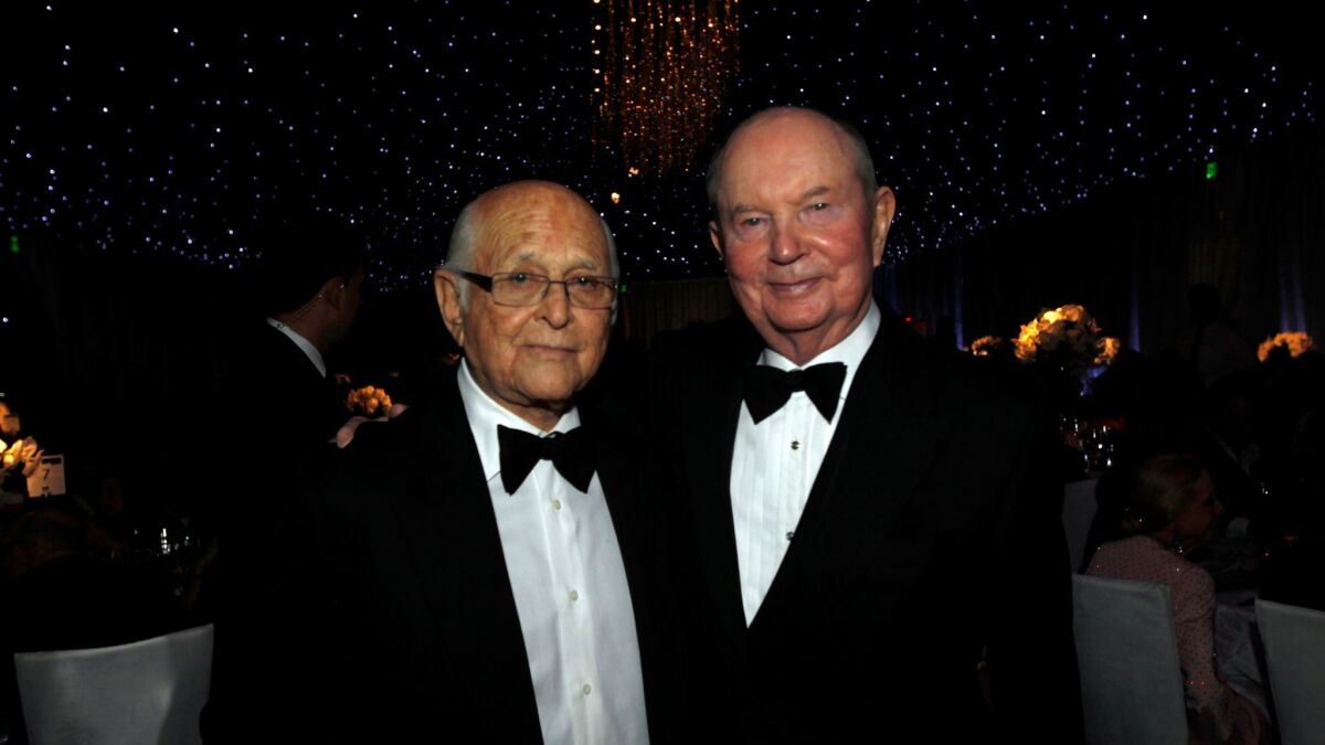 Producer Norman Lear and Jerry Perenchio at a Walt Disney Concert Hall gala in 2013.
