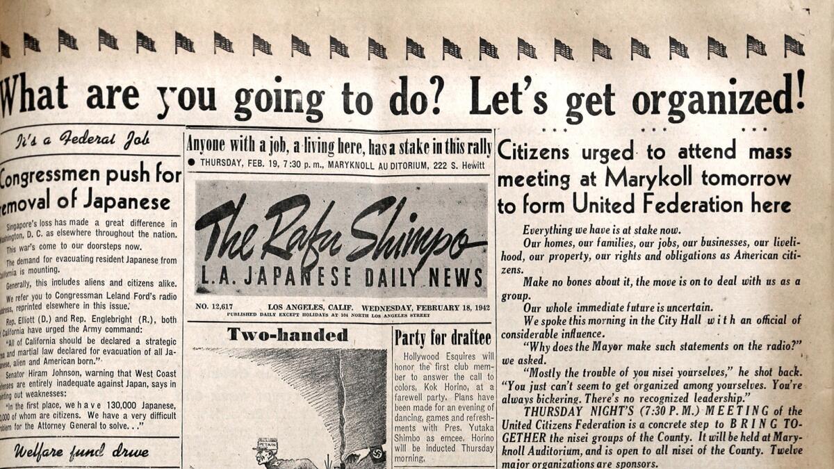 A copy of the Rafu Shimpo newspaper's Feb. 18, 1942 edition.
