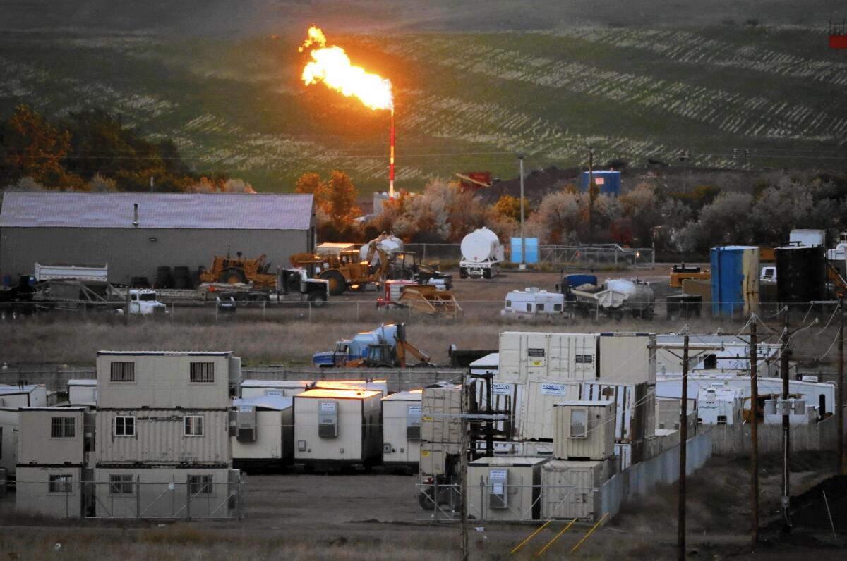 A natural gas flame in Williston, N.D., in 2014.