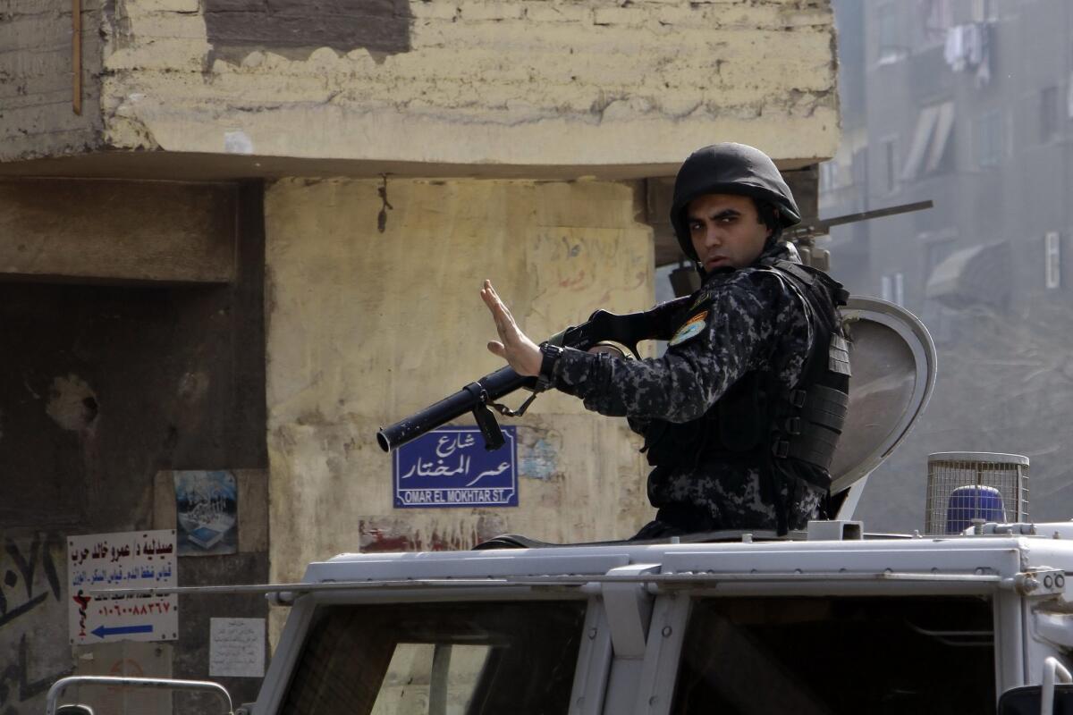 Egyptian security forces deploy in Cairo's Matariya district.