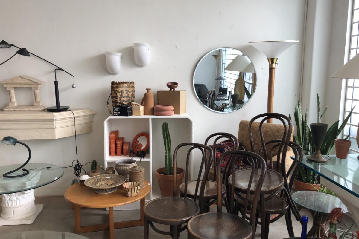 Ceramics, bentwood chairs and lighting at Salvare Goods in Elysian Valley.
