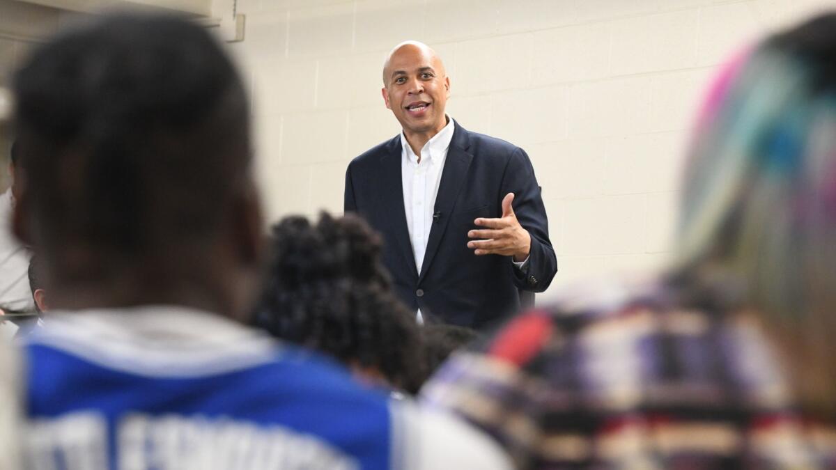 Democratic presidential candidate Sen. Cory Booker, D-N.J., speaks during a campaign stop April 26 in Columbia, S.C. This week, Booker rolled out a proposal to require federal licensing of all gun owners.