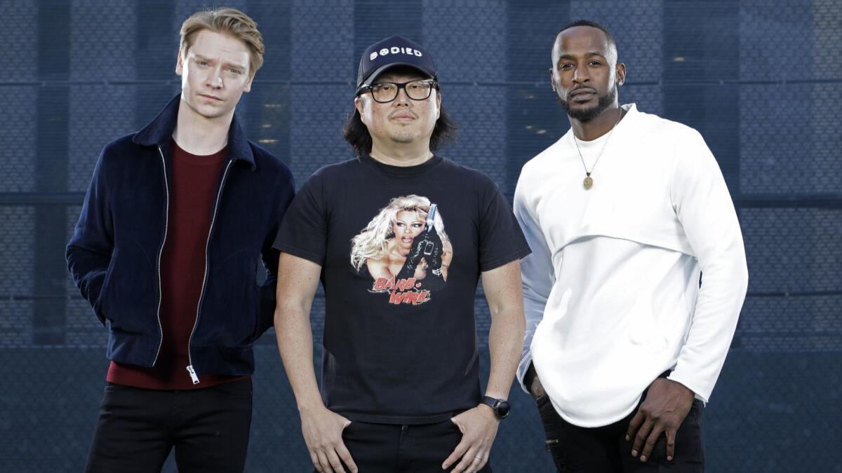 Calum Worthy, director Joseph Kahn and Jackie Long of "Bodied."
