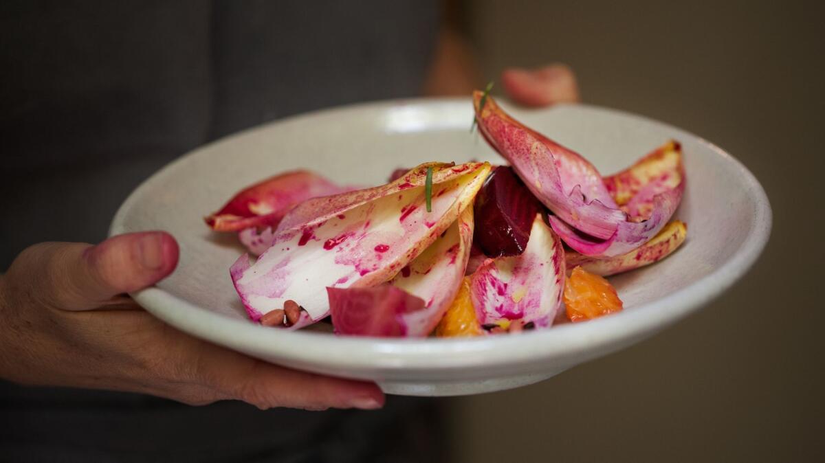Endives, beets, orange and pink pepper from Rosetta by chef Elena Reygadas.