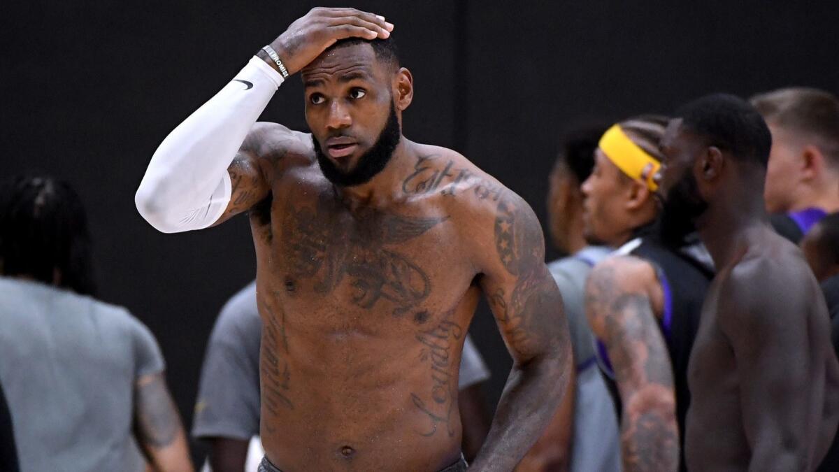 LeBron James joined his Lakers teammates for their first official practice on Tuesday at the club's training facility in El Segundo.