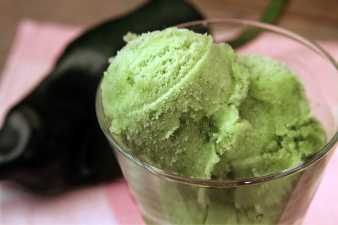 Poblano sorbet is a spicy, icy and sweet treat involving peppers, sugar, tequila and lime juice. Recipe: Poblano sorbet