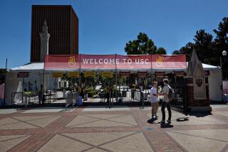 Los Angeles, CA - August 21: USC - W. Jefferson Blvd pedestrian entrance on Wednesday, Aug. 21, 2024 in Los Angeles, CA. (Jason Armond / Los Angeles Times)