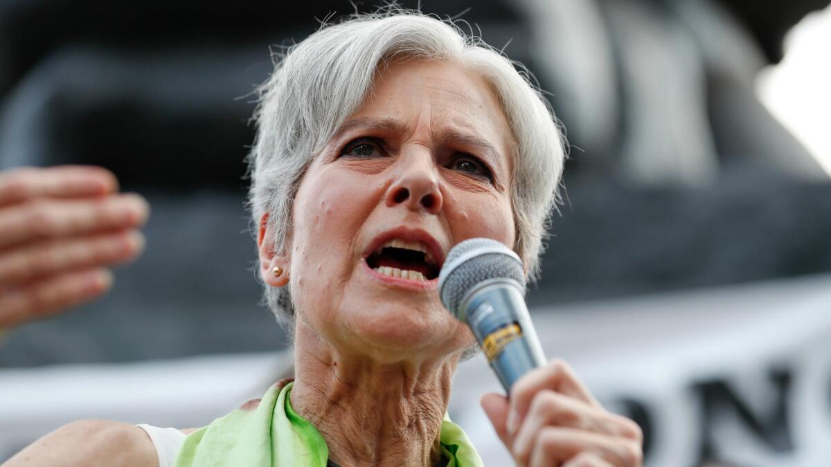 Jill Stein, then-Green Party presidential nominee, speaks at a rally in Philadelphia on July 27.