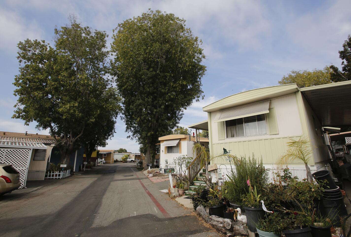 A view of an upper street in the Capistrano Terrace Mobile Home Park in San Juan Capistrano.