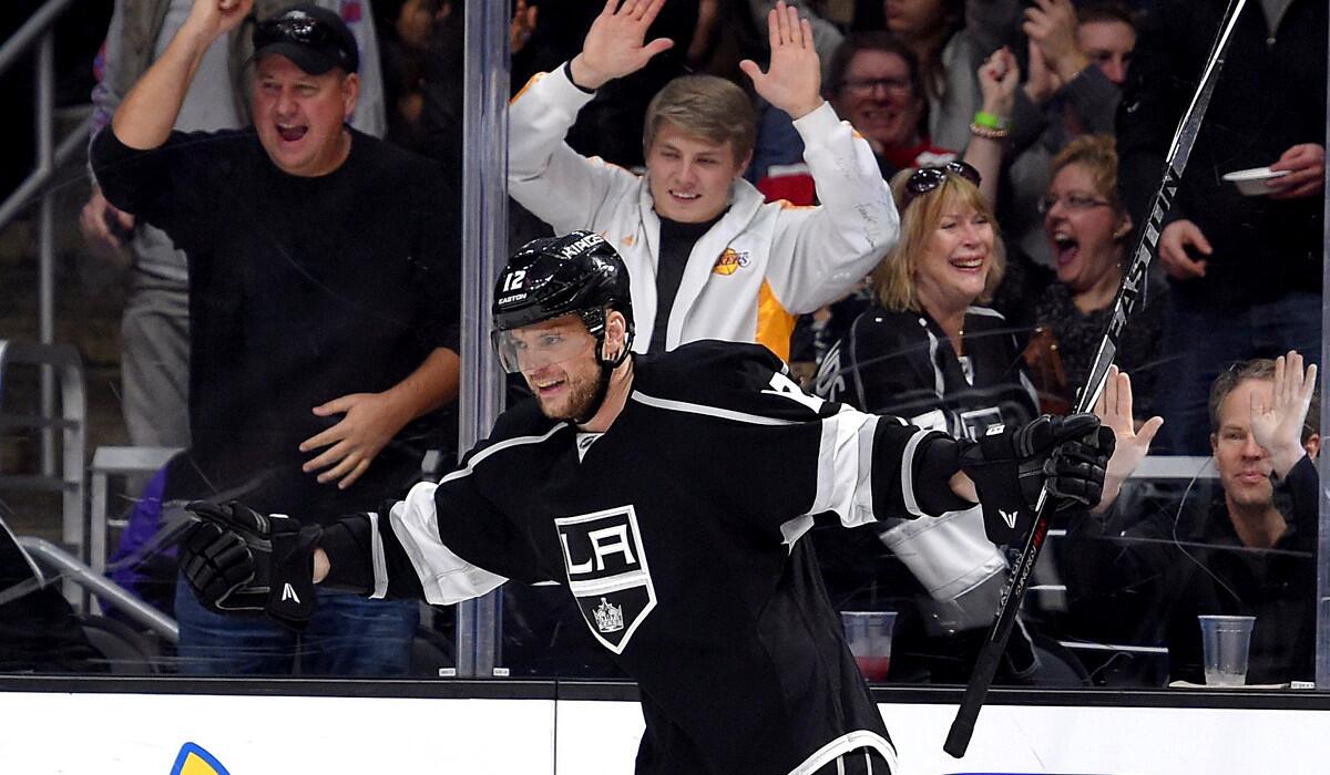 Kings right wing Marian Gaborik, as well as the fans, celebrates his goal against the Coyotes in the second period Saturday.