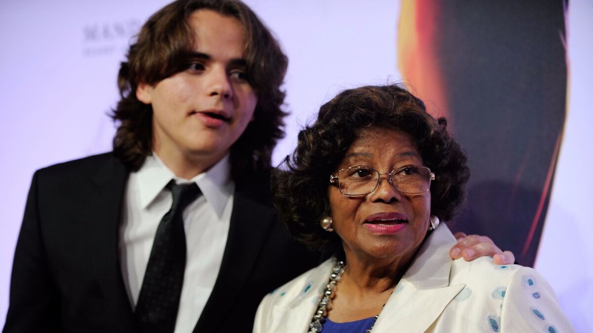 Prince Jackson, left, and Katherine Jackson arrive at the world premiere of "Michael Jackson ONE" at THEhotel at Mandalay Bay Resort and Casino in Las Vegas. David Becker/Invision/AP