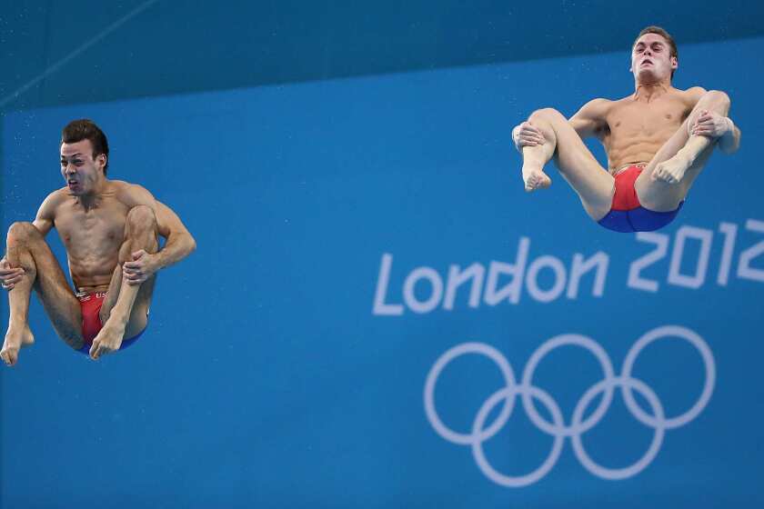 David Boudia, right, and Nick McCrory won the bronze medal in the men's 10m synchronized diving competition.
