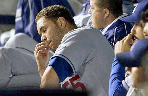 Dodgers Russell Martin reacts
